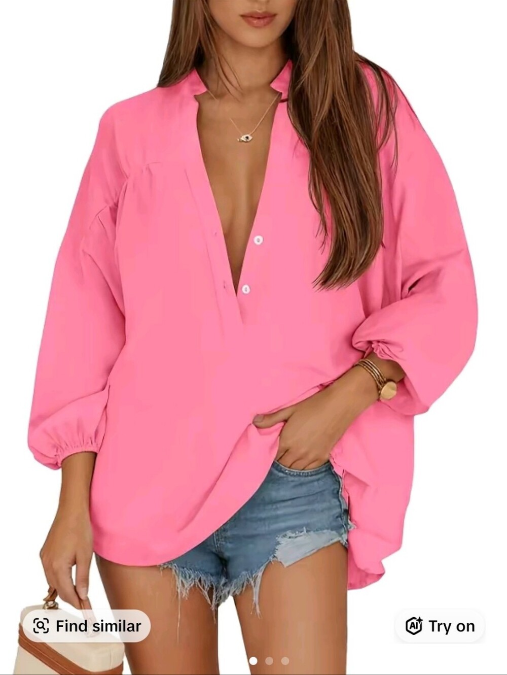 V-Neck Button Down Pink Women's Blouse